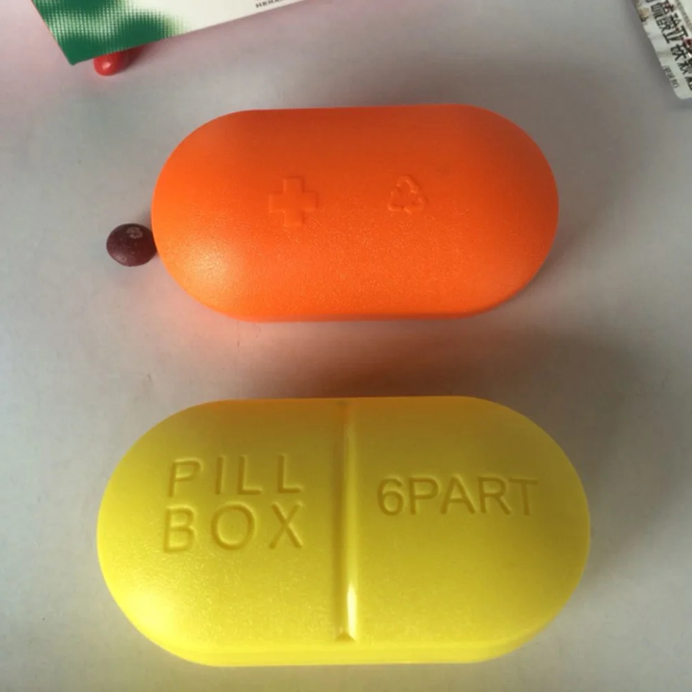 منظم حبوب الدواء البيضاوي باللون الأصفر الفاتح، حاوية محمولة مكونة من 6 مقصورات للسفر والتخييم ملصق معلومات شخصية #2