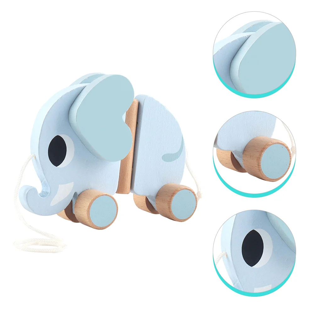 ألعاب تعليمية للسيارة على شكل فيل قابلة للسحب للأطفال الصغار، تصميم خشبي ناعم يعزز التنسيق بين اليد والعين #4