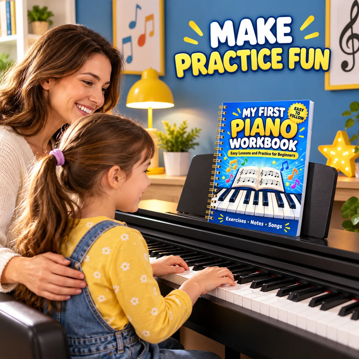 My First Piano Workbook for Beginners, Easy Music Lessons, Piano Practice Book with Gold Spiral Binding