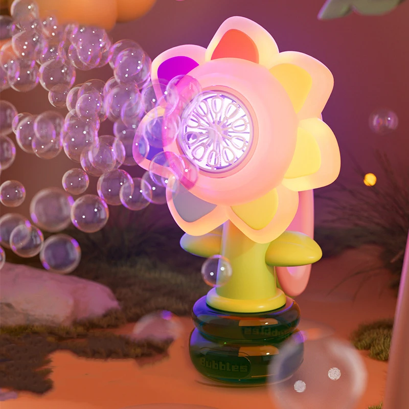 Fully Automatic Sunflower Shaking Head Bubble Machine Toy Night Light Electric Adjustment One Click Sunflower Bubble Machine