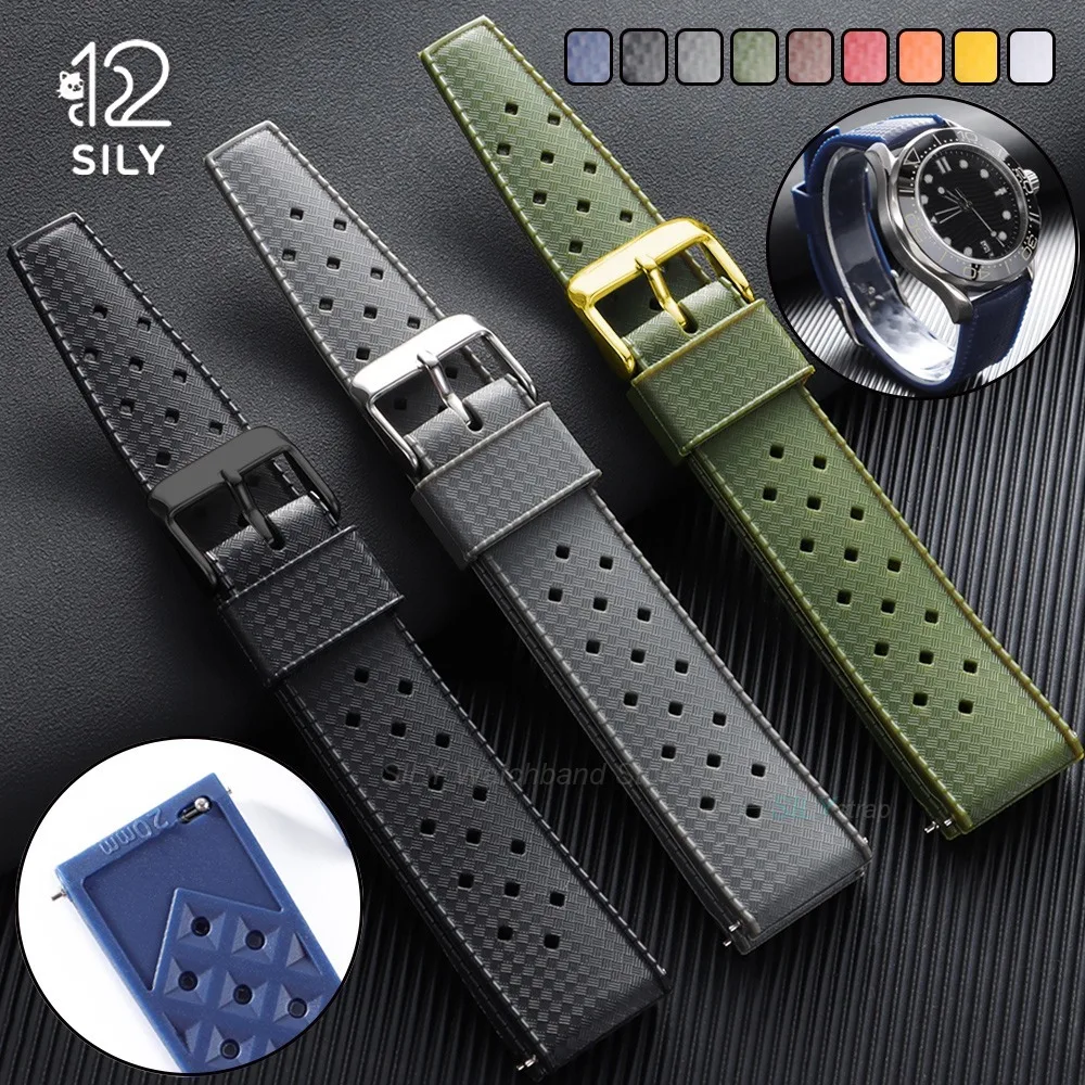 20mm 22mm Quick Release Fit Flat End Watchband Premium Tropical Yellow Rubber Straps Soft Silicone Wristband for Seiko for Omega