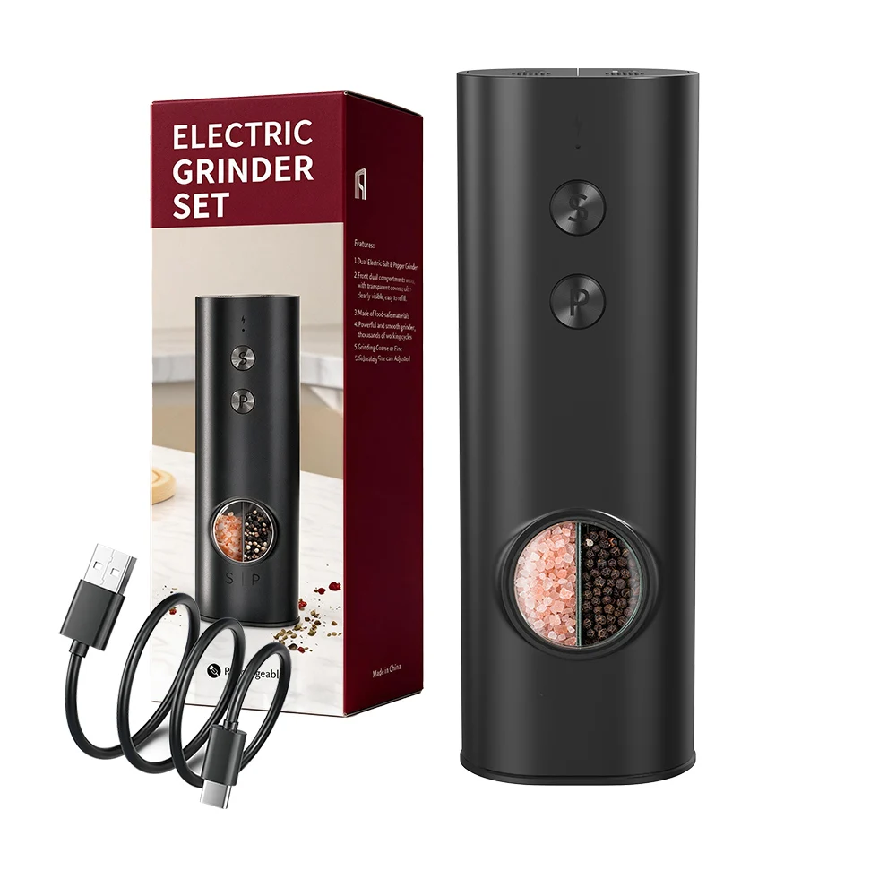 1pc/2pcs MINI USB Rechargeable Automatic Pepper Grinder Adjustable Coarseness Salt And Pepper Mill for Kitchen Spice Grinder