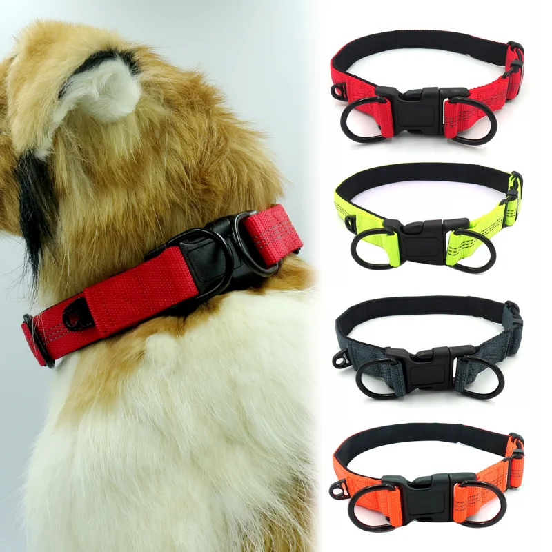 Pet Collar Adjustable Neck Collar Double D-Ring Nylon Reflective Anti Strangulation Medium Large Pet Dog Supplies