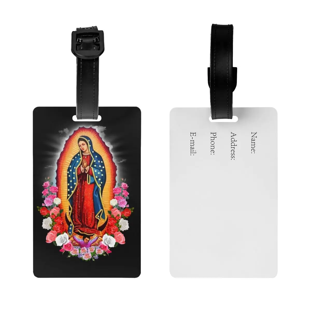 Custom Virgin Mary Of Guadalupe Luggage Tag With Name Card Mexico Catholic Saint Privacy Cover ID Label for Travel Bag Suitcase