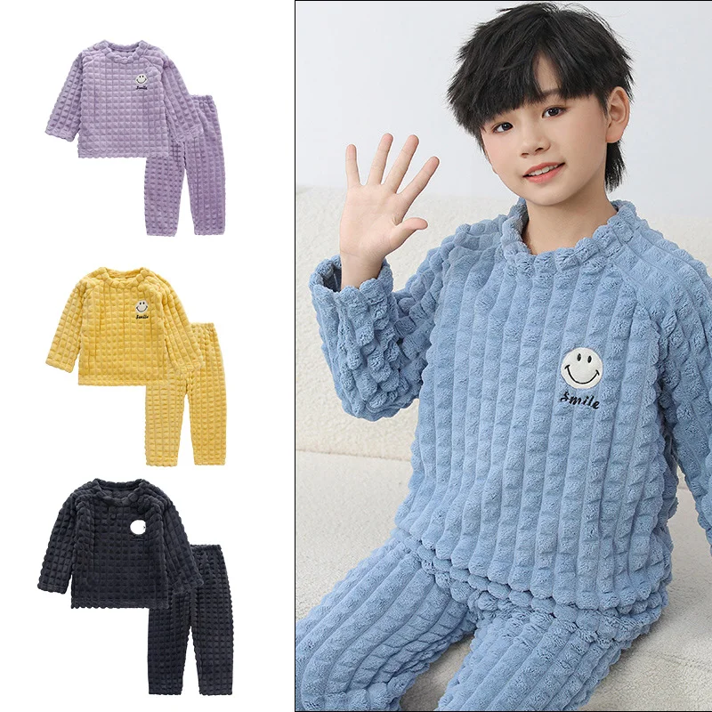 

2023 New Winter Baby Boy Girl Thicken Flannel Fleece Pajamas Set Toddler Child Warm Cartoon Sleepwear Kids Home Sleepwear Suit