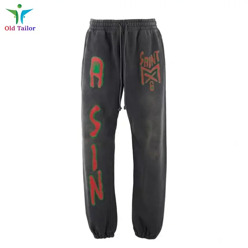 Célzat Szent Futam nyakú washed Agg Angol kosztüm Pamut sportpulóver streetwear téli mens womens évjárat húzózsinórral Alkalmi sweatpants