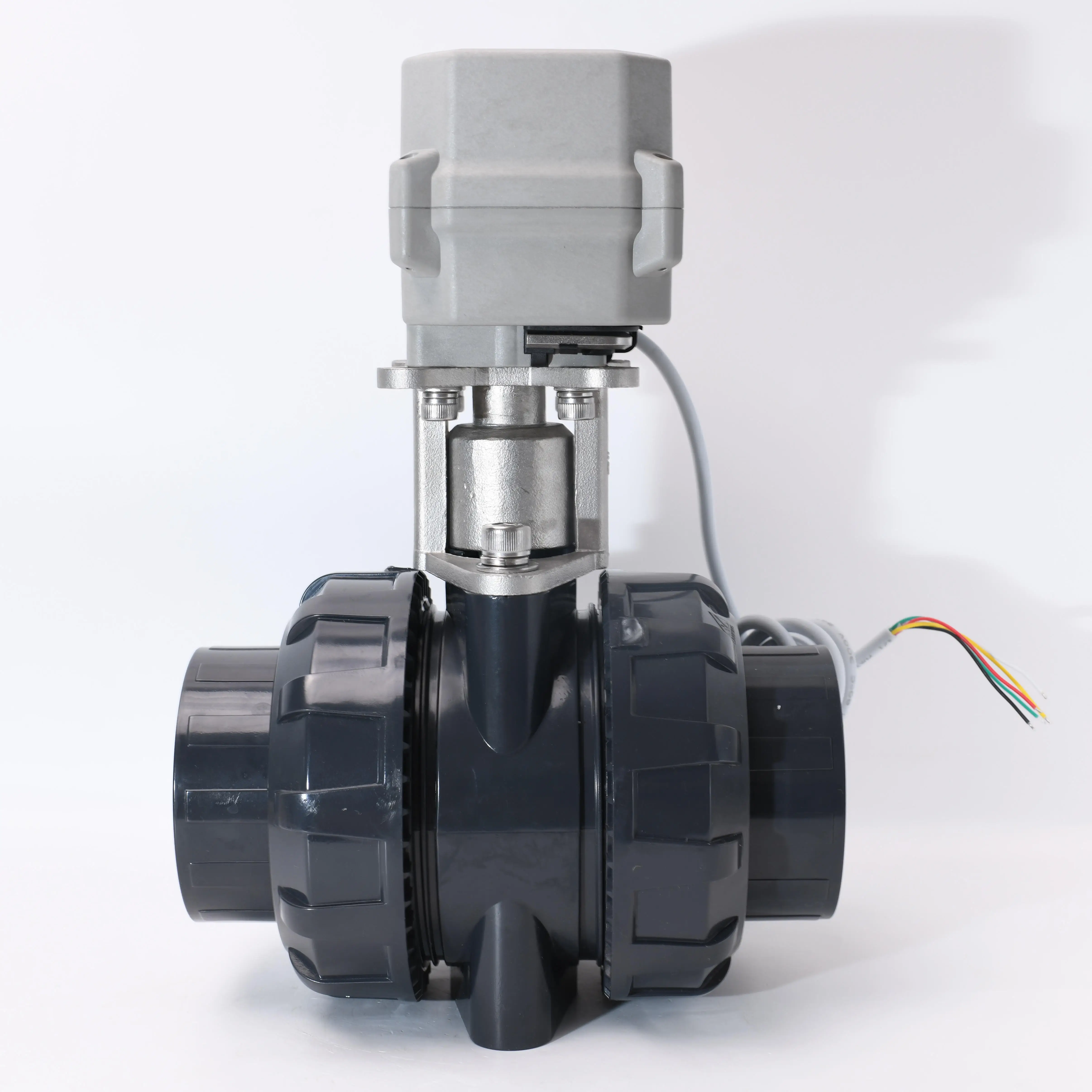 CR201 DN40 PVC Electric Motorized Water Control Flow Actuator Ball Valve Motor Operated Valve UPVC Valve with SS bracket