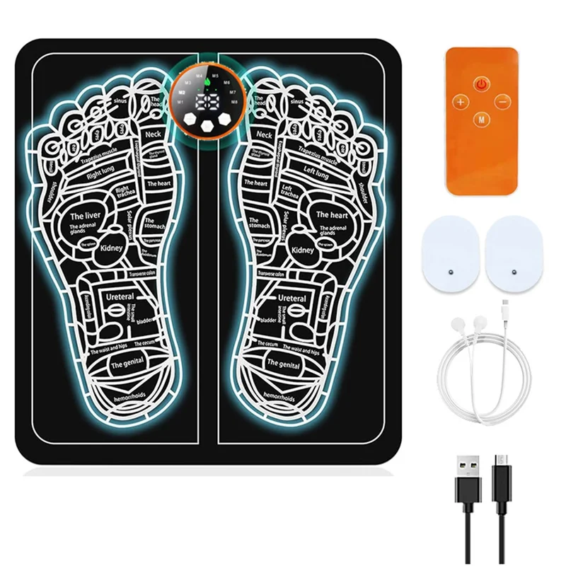 EMS Foot Massager Foldable Feet&Calves Acupoint Massage Mat For Muscles Relaxation Pain Relief 8Modes And 29Intensity Durable B