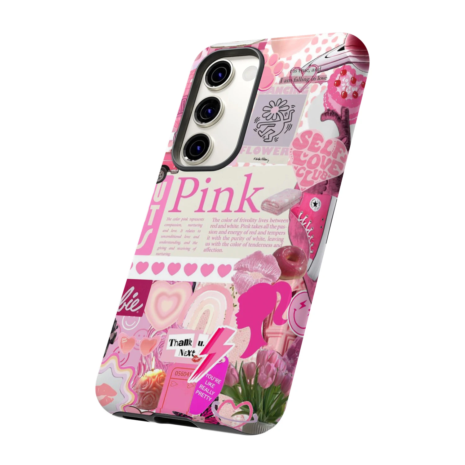 Casing Ponsel Kolase Merah Muda Feminin untuk Samsung Galaxy S5 Ultra S4 Plus S23 S22 S21 A13 A14 A15 A16 A23 A25 A32 A35 A52 A53 A54 A55 A71