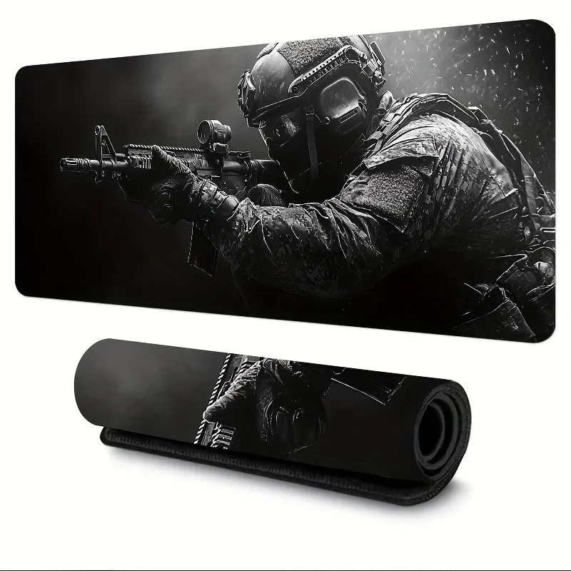 

XXL Large gaming mouse pad with tactical soldier design anti-slip desktop mat game accessories home sewn borders and fps player