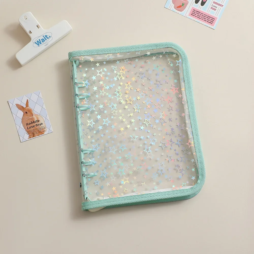 A5 Laser Star Zipper Binder Collect Book Refill Organizer DIY Journal Dairy Transparent Kpop Idol Photo Album Kawaii Stationery