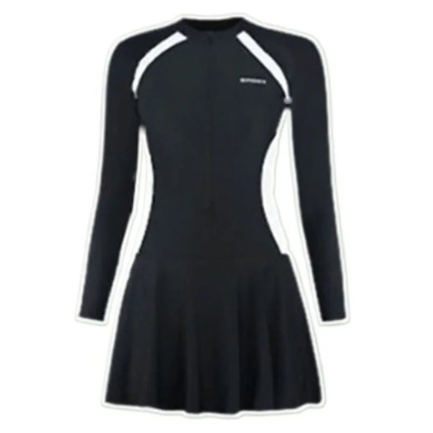 

Letter Long Sleeve Zipper Skirt Swimsuit Color Blocking Beachwear Hot Spring Swimwear with Padded Sun Protection