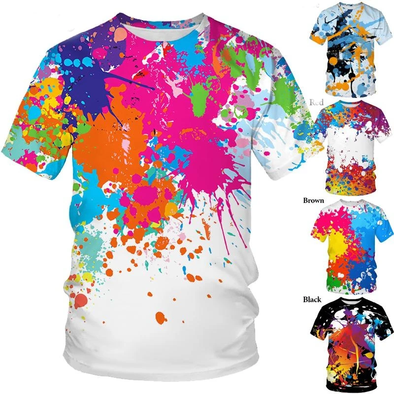 Graffiti Paint 3D Printing T-shirt Summer New Men\'s Women\'s Fashion Splash Ink New Short-sleeved Top Cool T-shirt