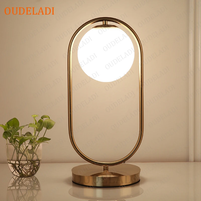 Metal Base Plate Modern Minimalist Frosted Glass Led Desk Lamp For Study/Bed Room Nordic Art Deco Golden Body Table Lamp