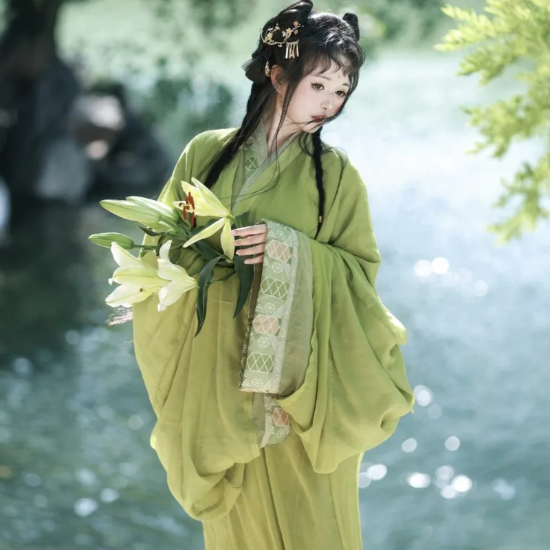 Adult Green Restored Version Warring States Robe Zhi Ju Large Sleeve Train Ancient Chinese Outfit