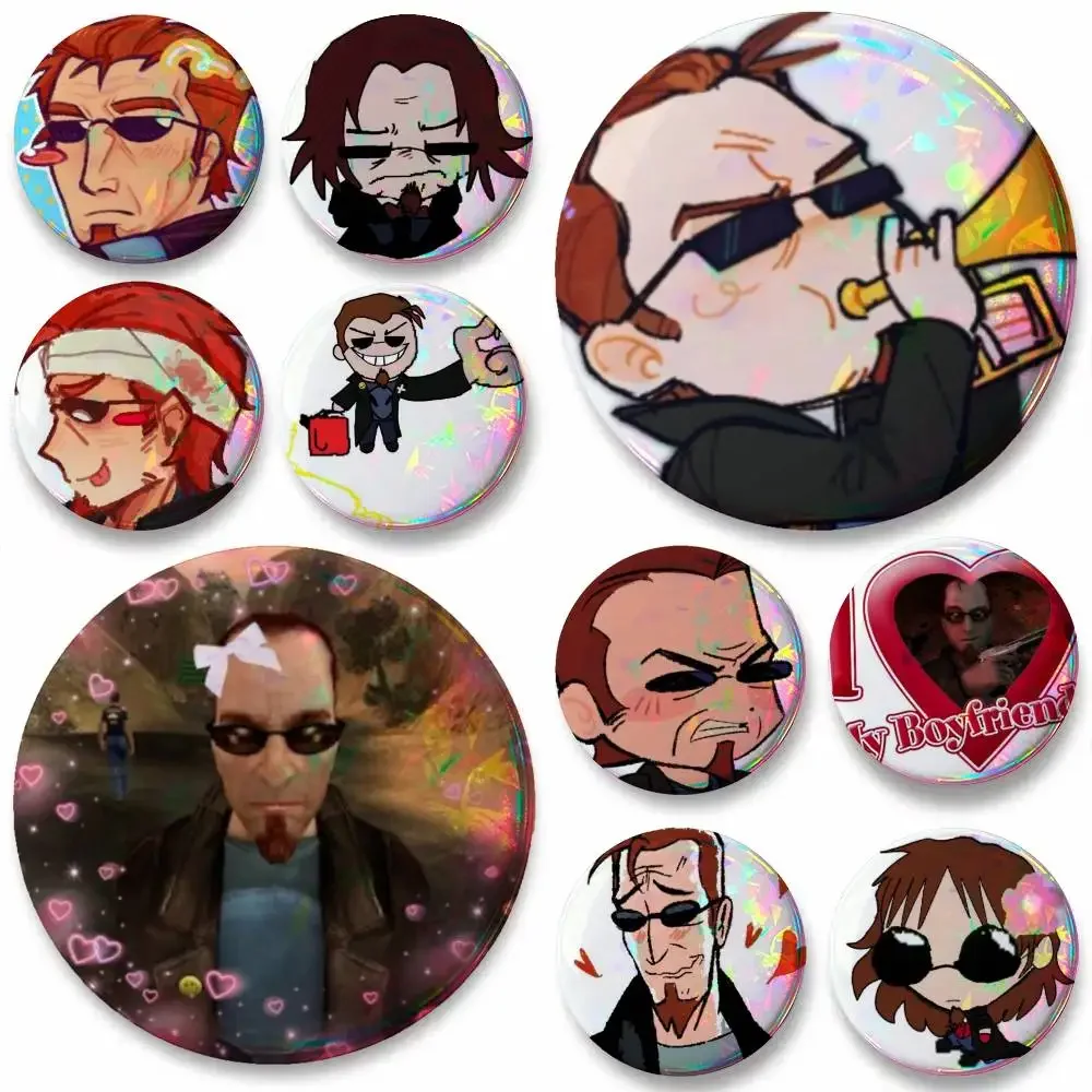The Postal Dude Chibi Soft Button Pin Creative Cartoon Game Badge Tinplate Meme Round Brooch For Hat Bag Creative Lapel Jewelry