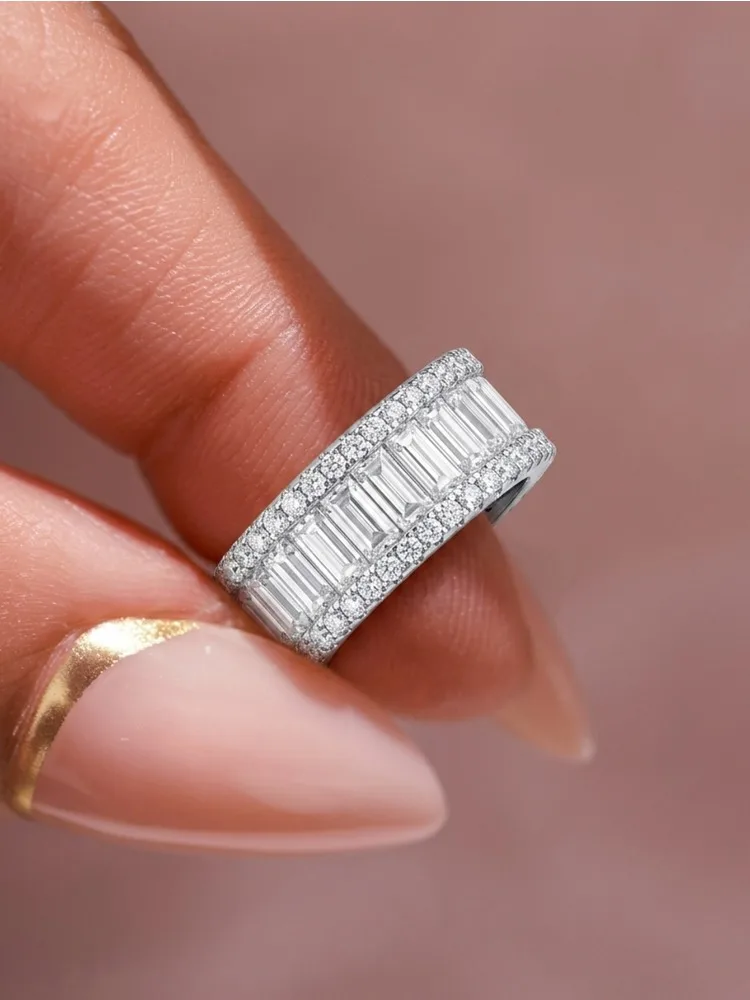 925 Sterling Silber Vollring mit Zirkonia für Damen, Alltags-Geschenk, Verlobung, Hochzeit, Luxus, Hochwertiger Edel-Schmuck – Detail 2