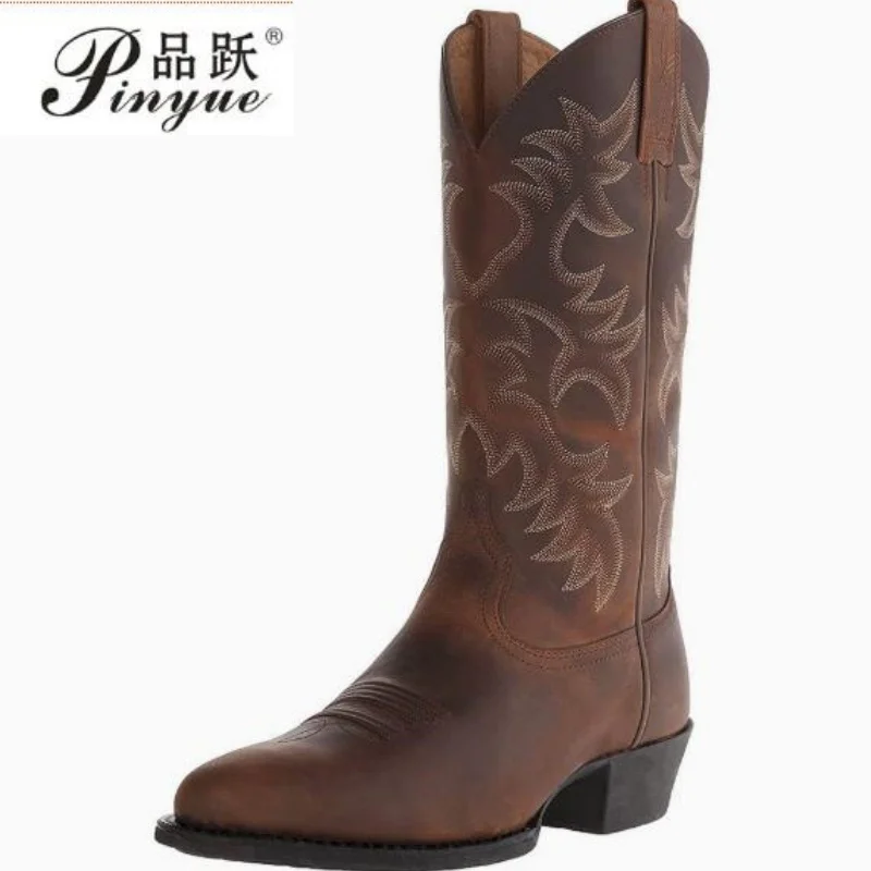 

Handmade Men Cowboy Boots Embroidery Western Boots Pointed-toe Mid-calf Male Boots New Slip on Men Riding Boots Zapatos Hombre