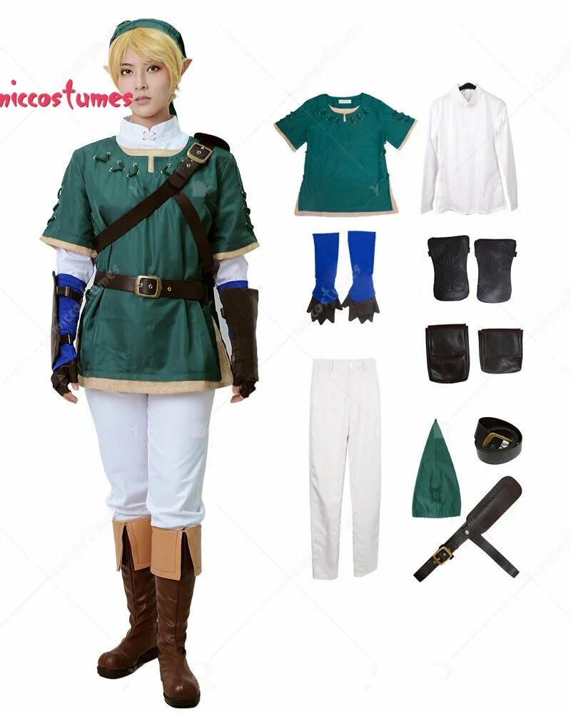 Miccostumes Princess Link Green Cosplay Costume halloween costume for Men Cosplay Costumes