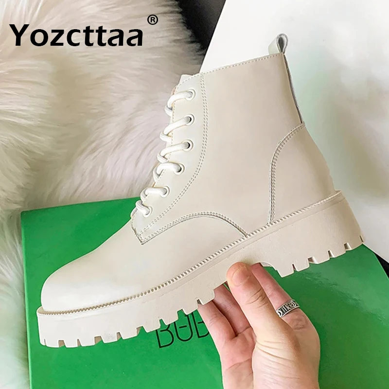 

Женские ботильоны Yozcttaa, повседневные ботинки из натуральной кожи на толстом каблуке, короткие ботинки на платформе, размеры 34-42, для осени и зимы, 2025