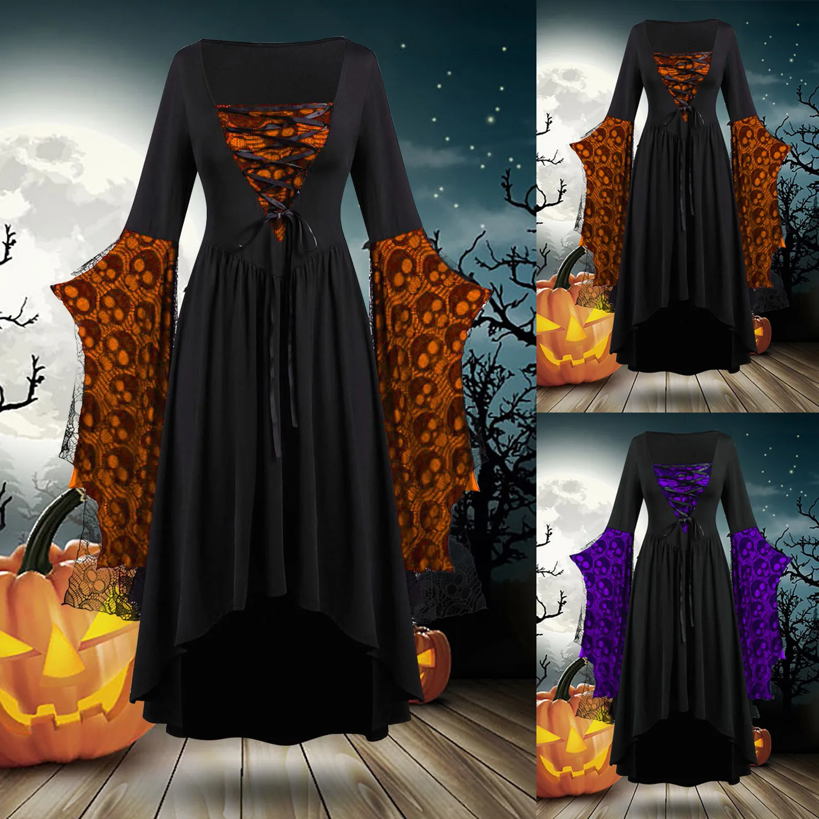 

Dress Trumpet Sleeve Long Dress Plus Size Vintage Witch Vampire Dress Dresses Up Carnival Party Gothic Halloween Dresses Women