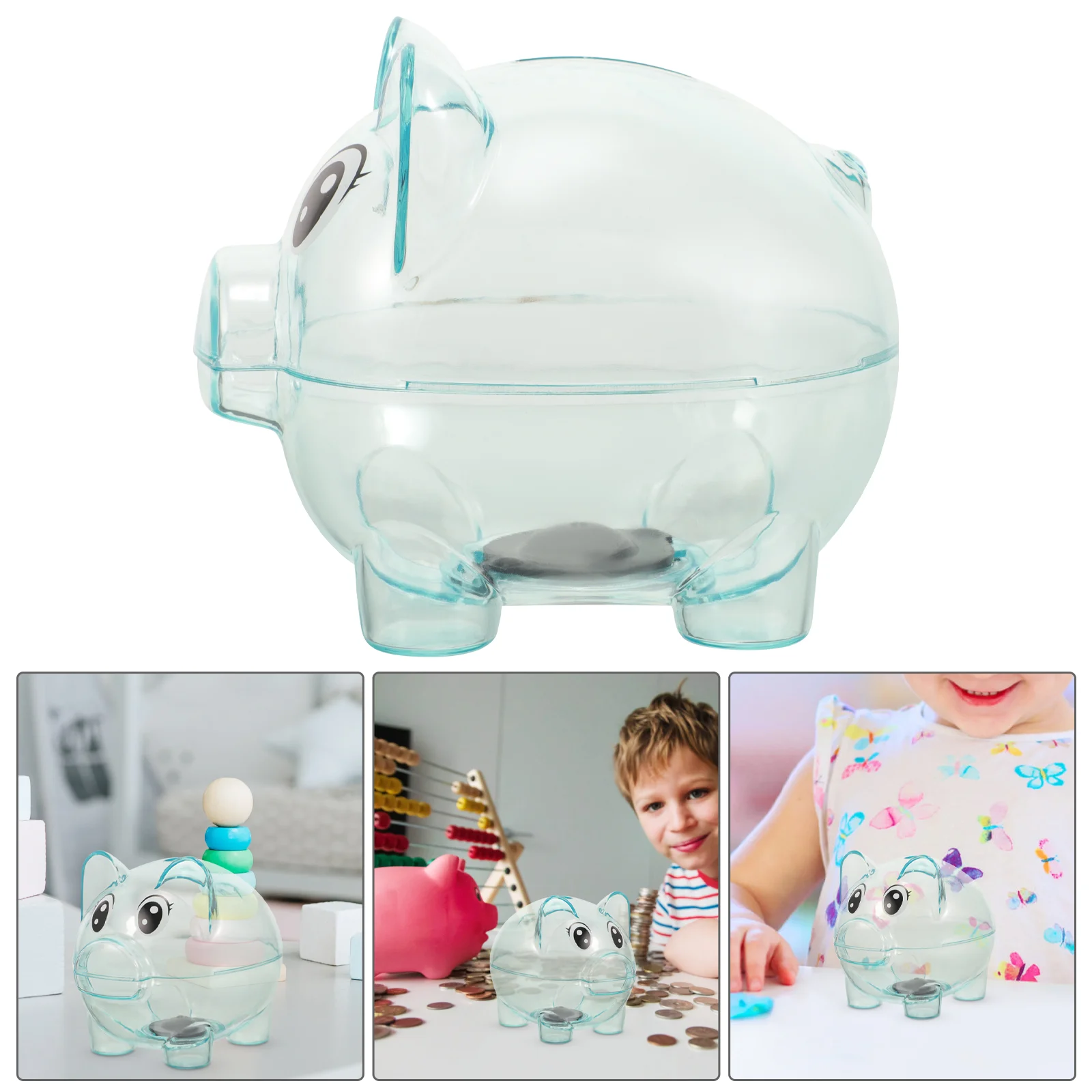 Piggy Bank Plastic Transparent Money Saving Box Coins Cartoon Pig Shaped Piggies Bank Coin Case for Kids Gift(Blue)