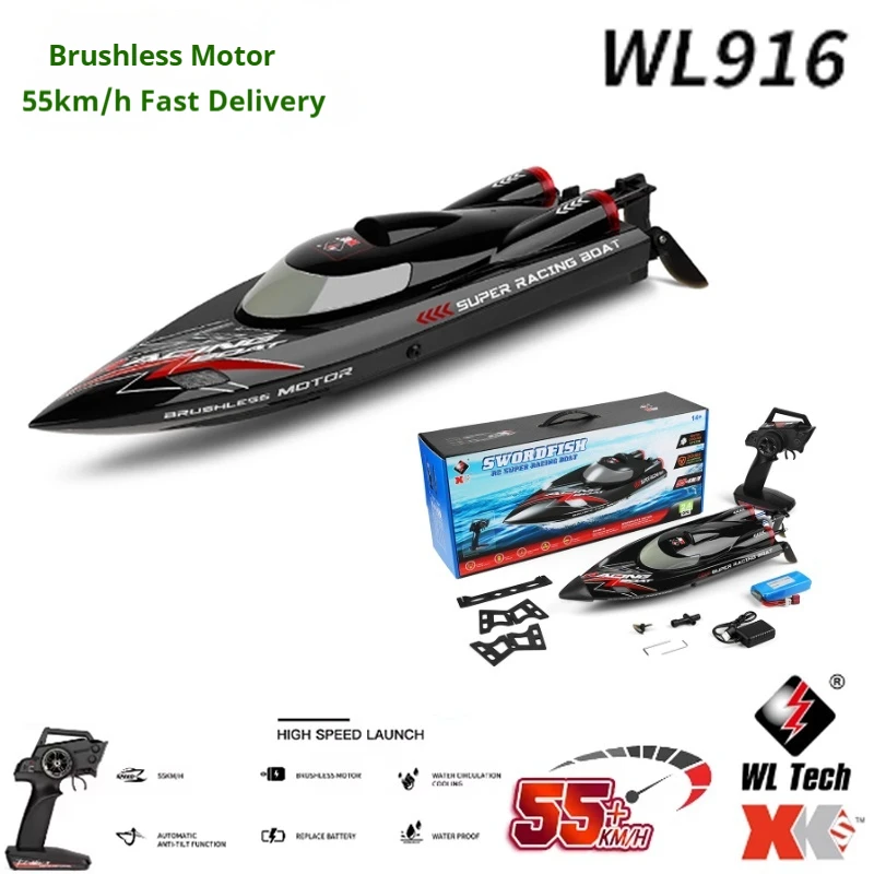 

WLtoys WL916 RC Лодка 2,4 ГГц 55 км/ч 35 км/ч Высокоскоростной гоночный водный транспорт с дистанционным управлением Скоростной катер Игрушки для детей