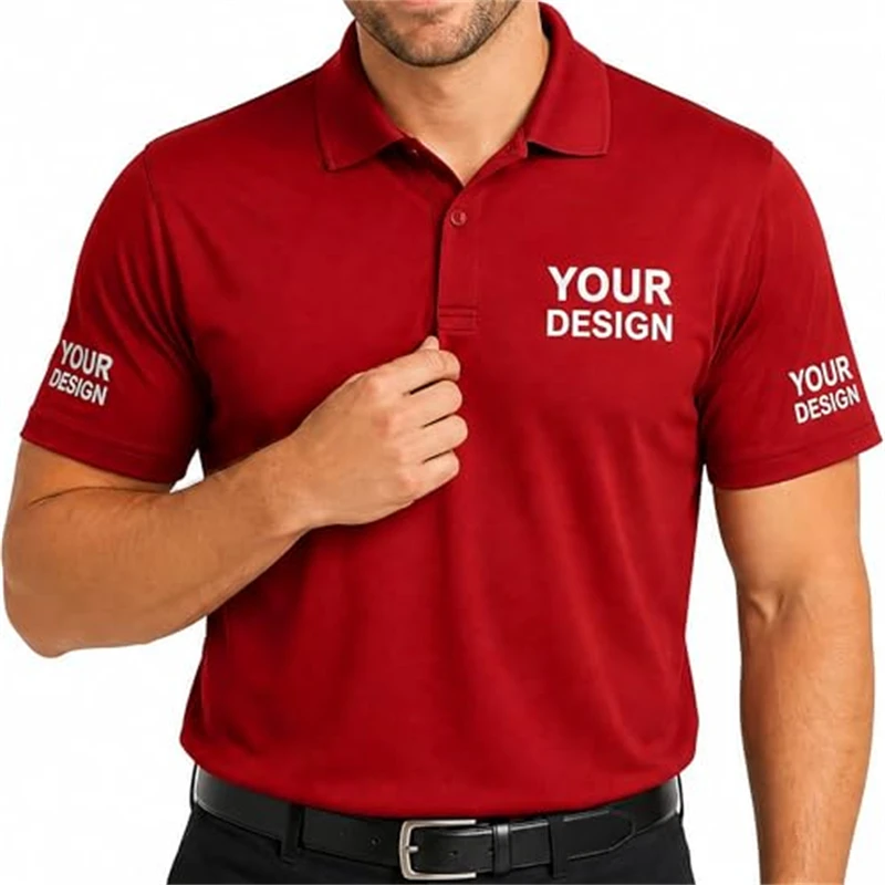 Design Your Own Solid Polo Shirt Personalized Chest Sleeve Logo Text Short Sleeve Creator Merch Event Club Casual Unisex Top