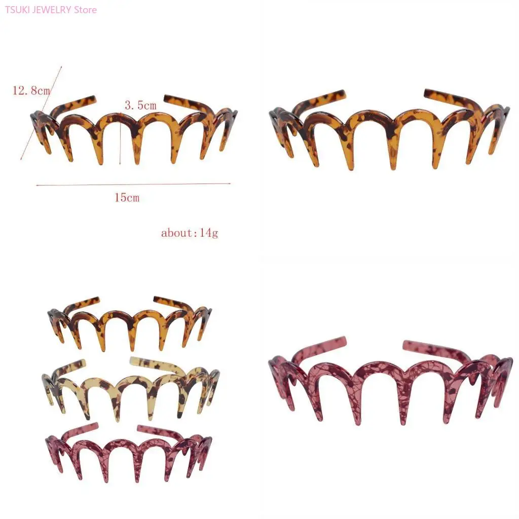 

62KE Sharks Tooth Hair Comb Stable Brown Acrylic U Headband Hair Jewelry