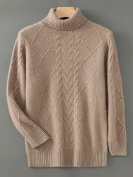 Pull à col roulé en cachemire de vison pour hommes, tricots optiques, pull torsadé, haut à manches longues, vêtements chauds décontractés, automne, hiver, 100%