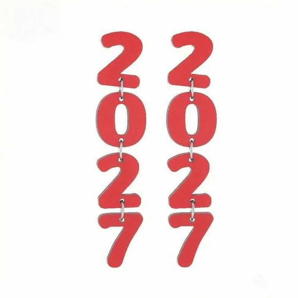 Fashion 2027 Digital Earrings Bohemian Style Elegant Happy New Year Earrings Long Drop Welcome a New Beginning Stud Earrings