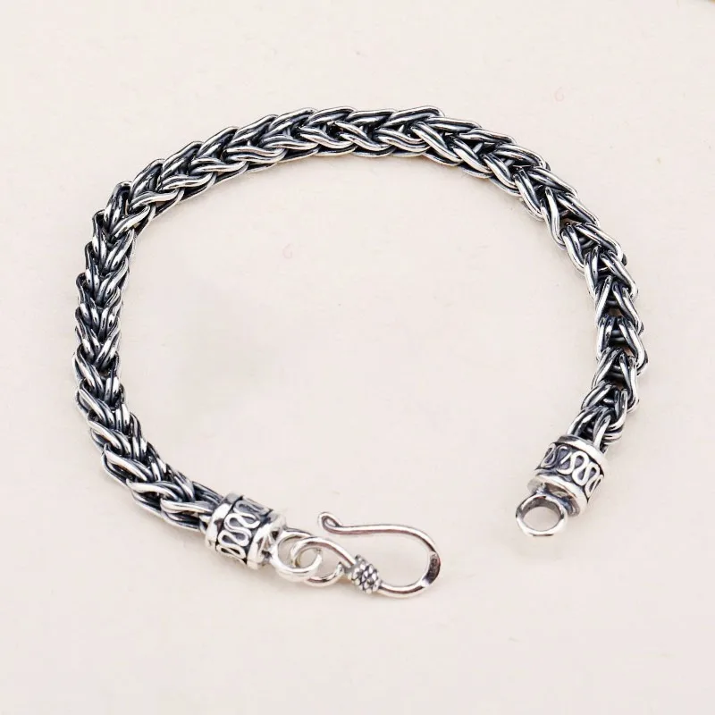 

Real Solid 925 Sterling Silver Chain Men 5mm Twist Foxtail Braided Bracelet 24-25g/21cm