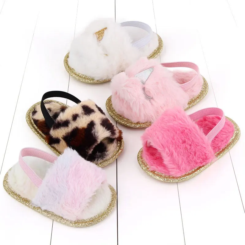 

Infant Baby Girls Warm Fuzzy Unicorn Slipper Plush Sandals Soft Sole Faux Fur Flats Toddler Prewalker