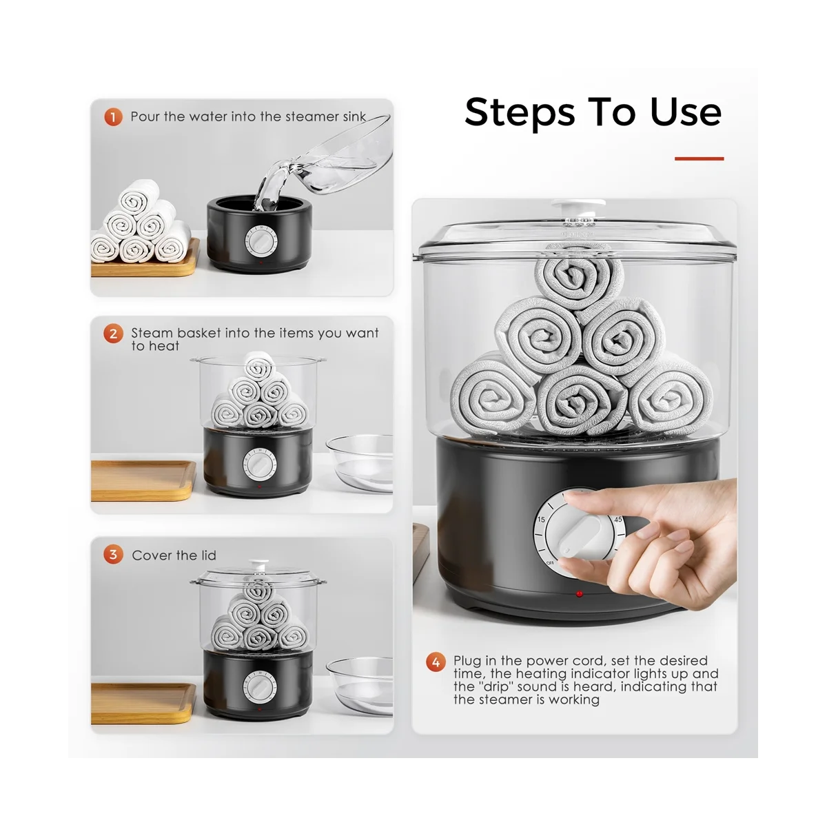 

Quick Heating Spa Towel Stone Warmer Heater Towel Steamer Daytime Multiple Use for Nail Salon Barber Shop EU Plug