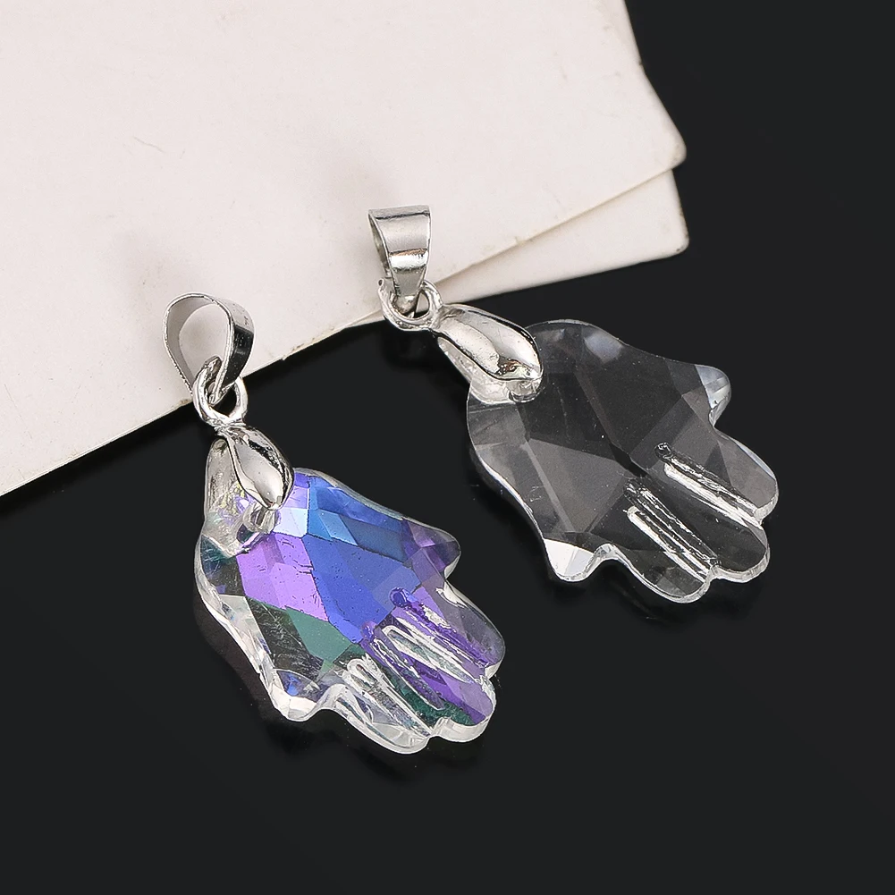 2PCS Fatima's Hand Shape Pendant Decor Crystal Glass Two Styles Exquisite Versatile Neutral Necklace Ornament Fashion Jewelry