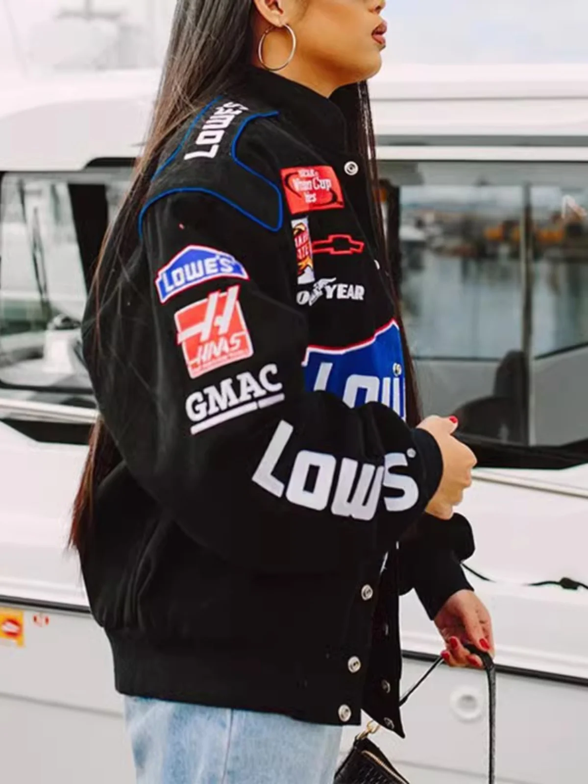 

Women's Street Sle Oversized Casual Jaet Hip Hop Baseball Coats Thin Polyester Long Sve Faion Outerwear