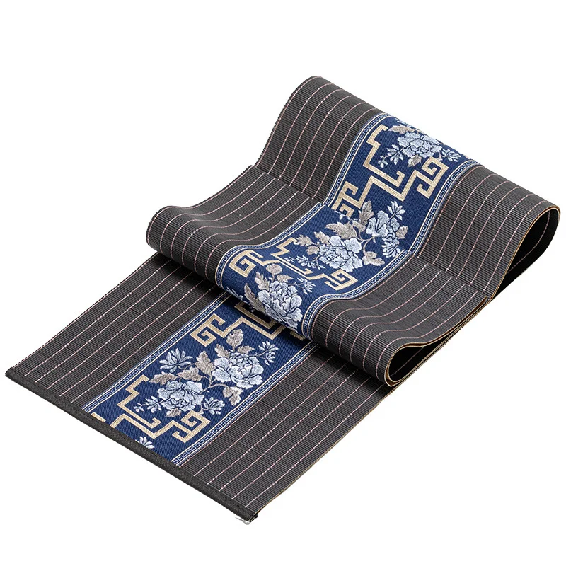 Chinese Classical Style Embroidery Tea Mat Retro Bamboo Tea Mat Photography Background Props, Tea Table Tablecloth Decor Props