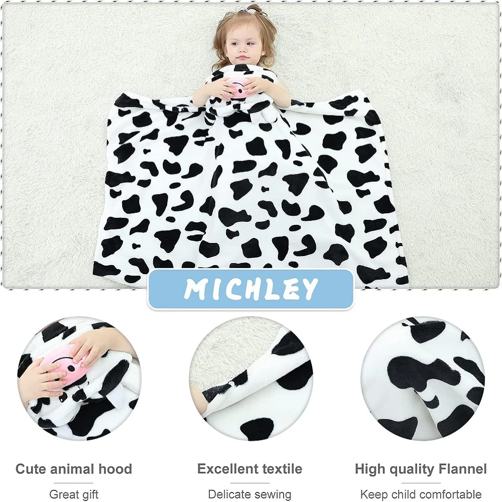 MICHLEY Flannel Cartoon Hooded Baby Blanket Swaddling Winter Wrap Warm Big Blankets Throw For Girl Boy 3 Yr School Super Soft