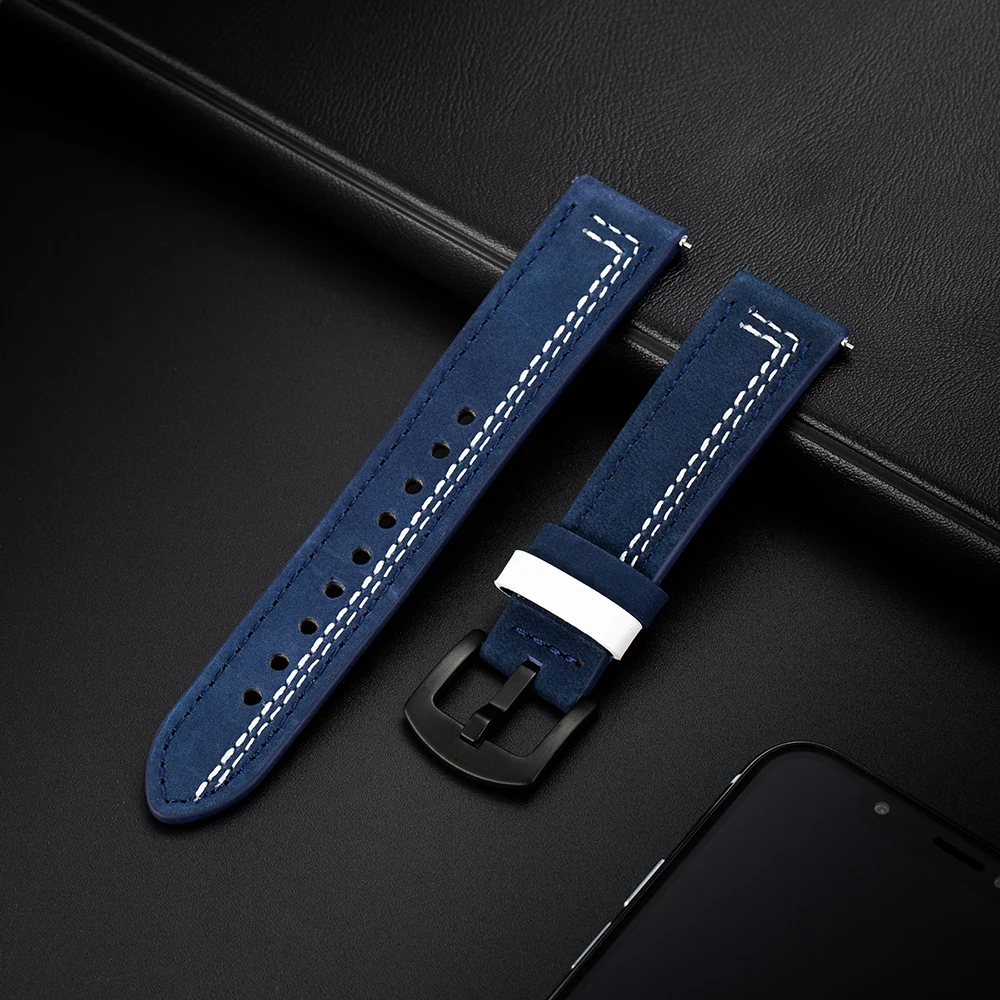 Ремешок из натуральной кожи для Samsung Galaxy Watch 42 46 мм/ Active2 20 мм 22 мм Ремешок для часов подходит для часов Huawei Watch GT Amazfit Garmin Watch