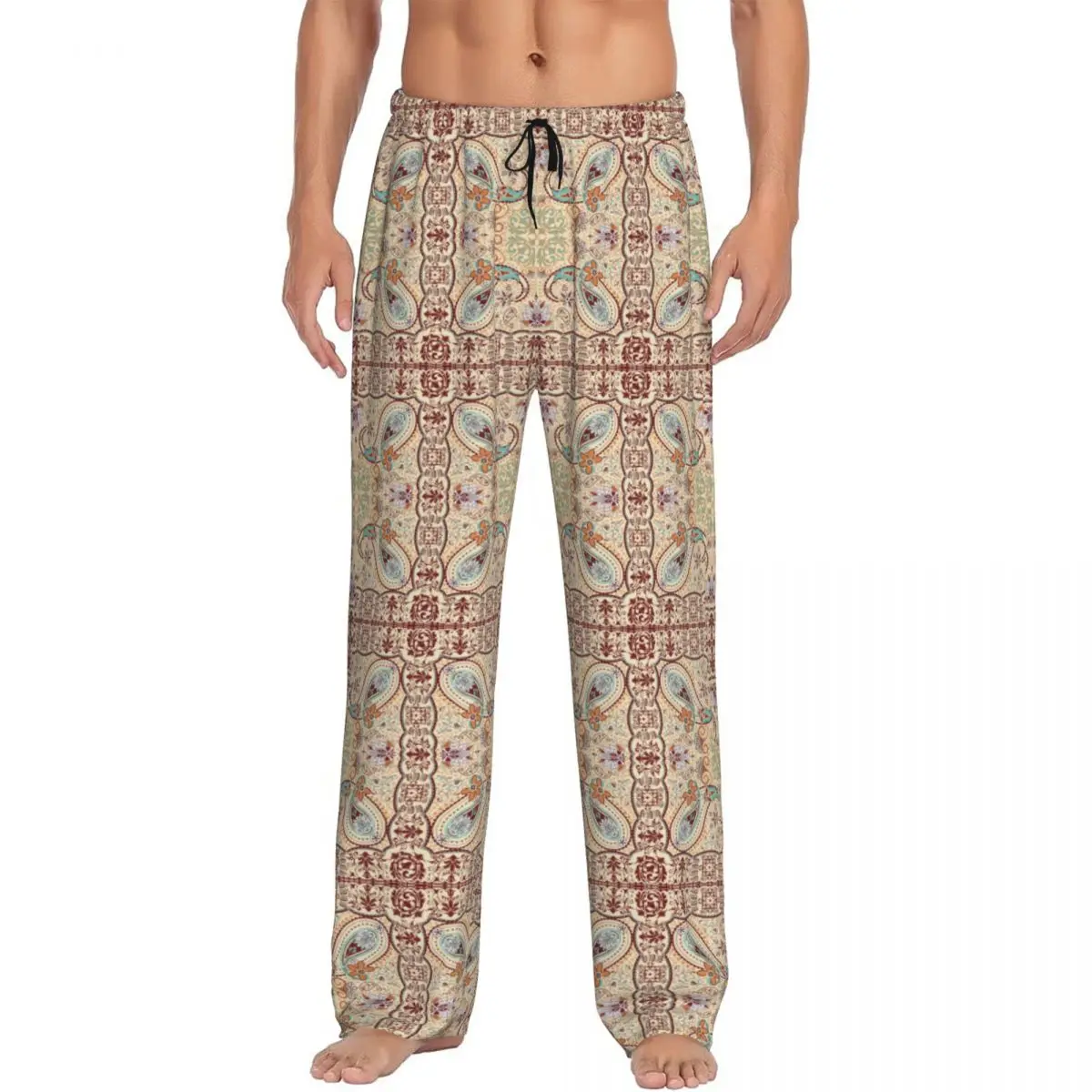 Custom Print Elegant Vintage Paisley Pattern Pajama Pants Men's Geometric Floral Texture Sleep Sleepwear Bottoms with Pockets