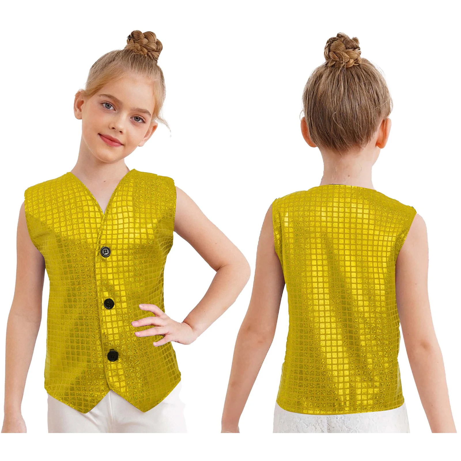 Boys Girls Hip Hop Jazz Dance Performance Clothes School Choir Vest Shiny Sequin Waistcoat Halloween Christmas Party Costume