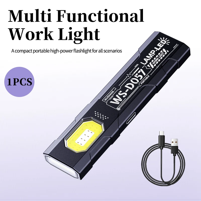 LED COB Flashlight Type C Rechargeable 600LM Portable Mini Torch Pocket Lantern Flood Work Light With Magnet For Emergency