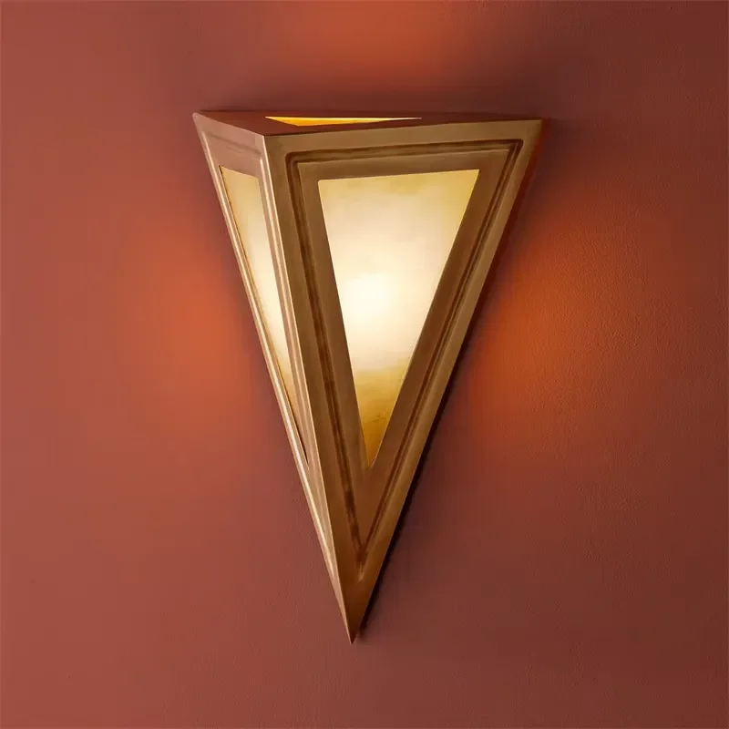 Nordic Triangle Alabaster Wall Lamp Brass LED Sconce Luxury Living Room Bedroom Villa Home Decor Lighting Fixture Modern