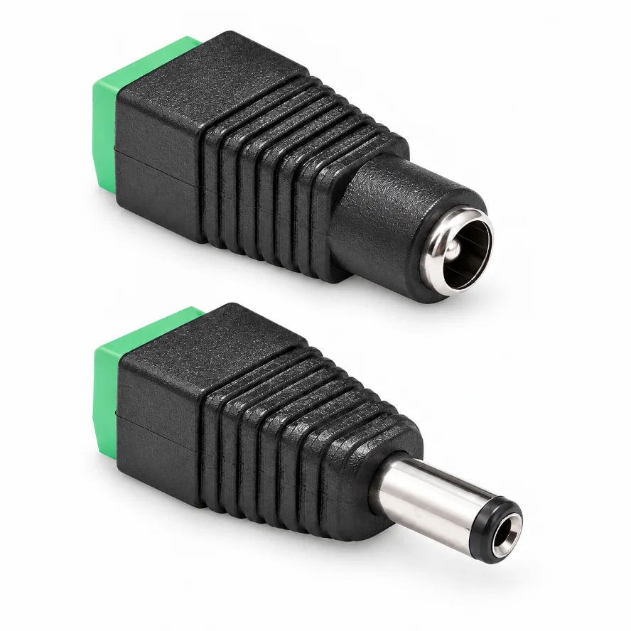 10PCS DC Female and Male Connectors 5~38V 5.5x2.1mm Power Plug Adapter Jacks Sockets Signal Color LED Strip Light CCTV Camera