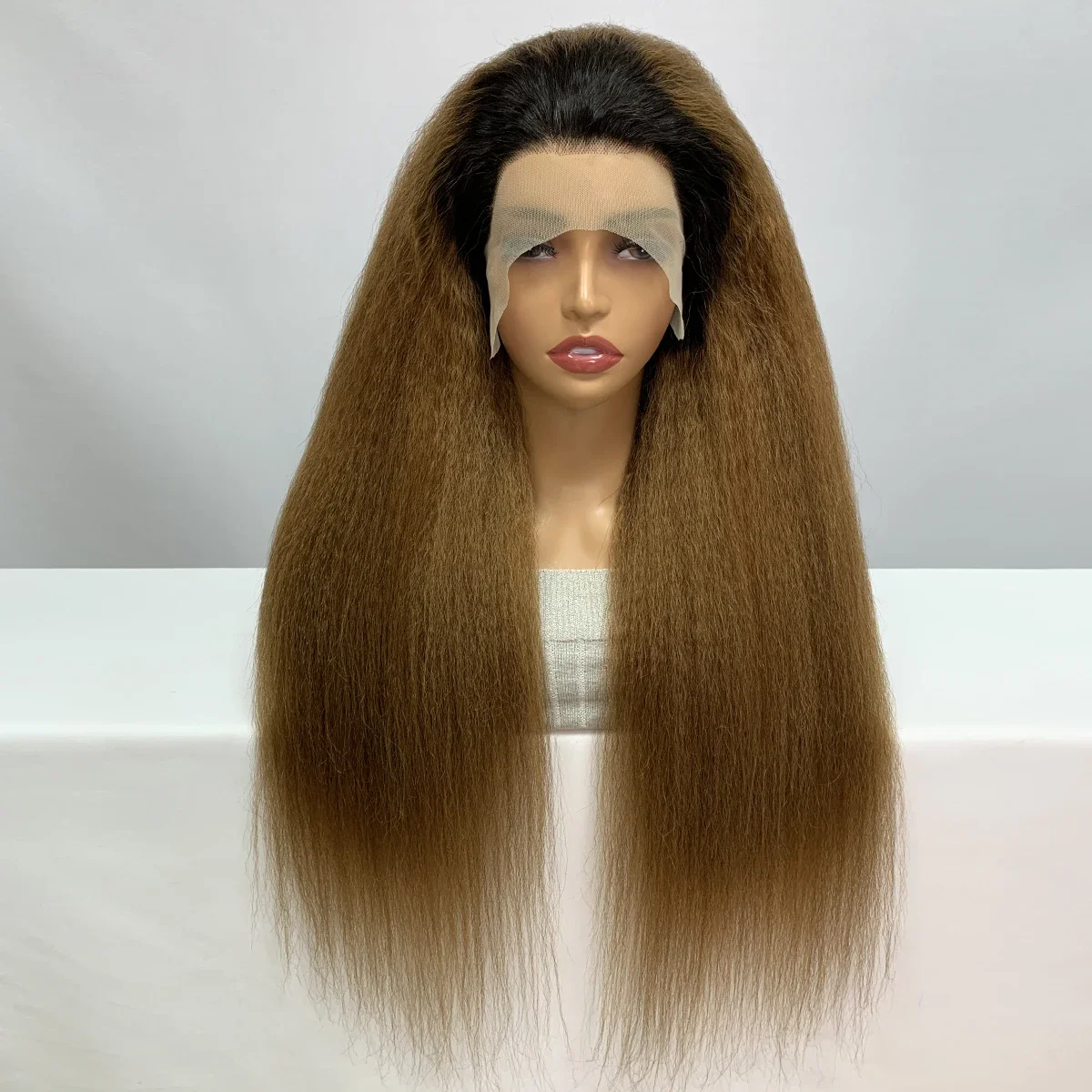 أومبير براون ياكي 26 بوصة 180 الكثافة لينة غريب مستقيم الدانتيل الجبهة الباروكات للنساء مع BabyHair الاصطناعية ارتداء اليومي الباروكات