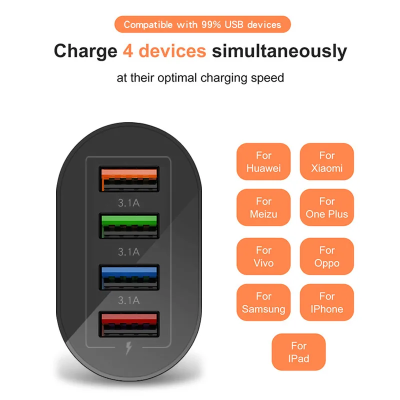 Olaf 60W USB Charger Quick Charge 3.0 Mobile Phone 4 Ports USB Fast Charger For iPhone 13 Samsung Huawei Xiaomi Charger Adapter image 3