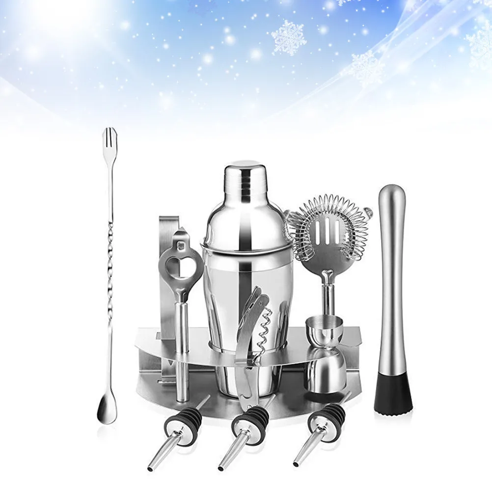 

12Pcs Professional Bartender Tool Set Stainless Steel Cocktail Shaker Mixer Spoon Measure Cup Ice Tong for Party Bar Hotel Gift