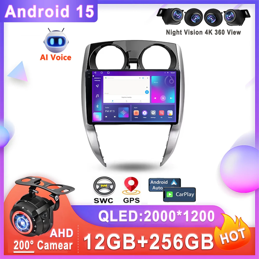 Plug and Play For Nissan Note 2 E12 2012 - 2021 Android 15 Car GPS Stereo Auto Radio Head Unit Multimedia Player Screen