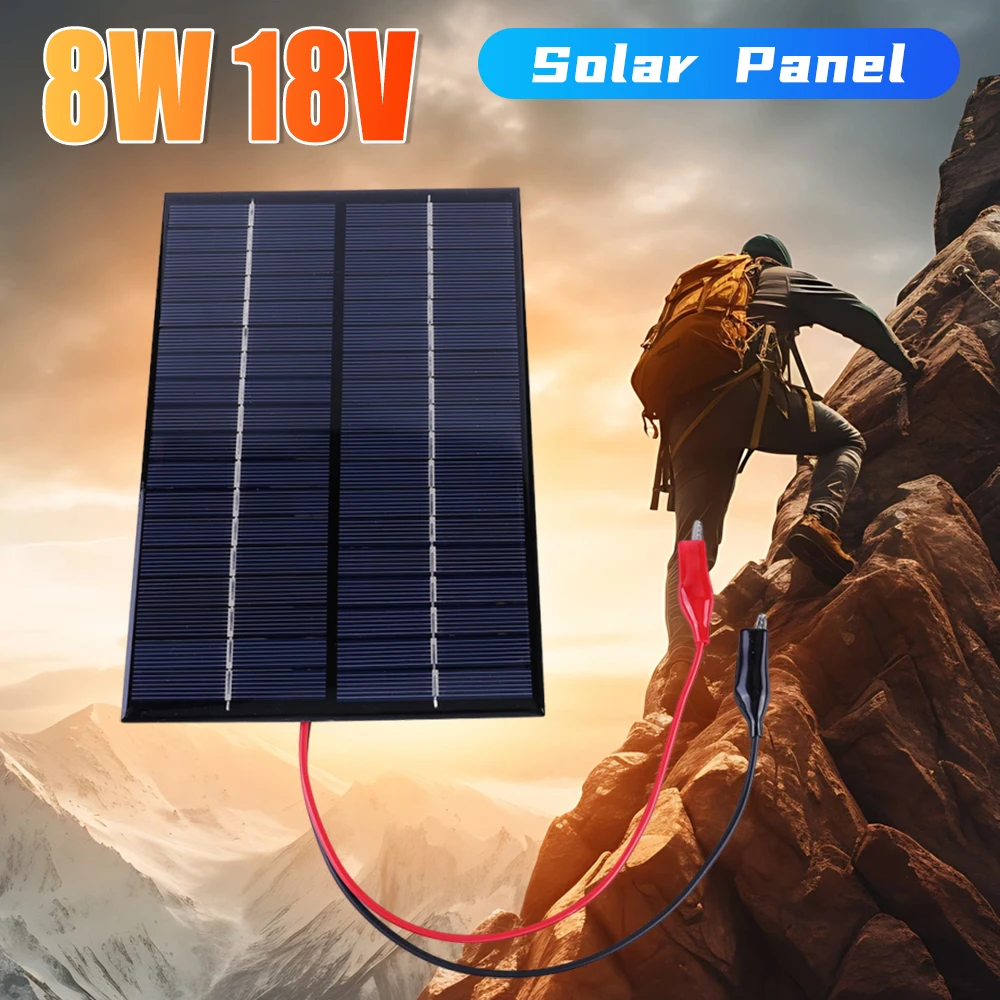 8W 18V Portable Solar Panel Waterproof Solar Charging Panel with Clip DIY Polysilicon Solar Epoxy Cell Charger for Lamp Fan Pump