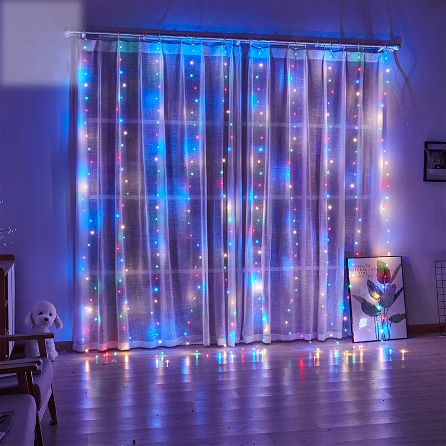 Guirnalda de luces LED de hadas de Navidad, cortina de luces de 3x2/3x3M, USB remoto, decoración de vacaciones y Año Nuevo para el hogar, dormitorio y ventana